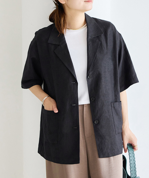JOURNAL STANDARD（ジャーナルスタンダード）の「レーヨン麻ハーフスリーブシャツジャケット（その他アウター・レディース・ブラック/ブラック系その他・FREE）」の9枚目の写真