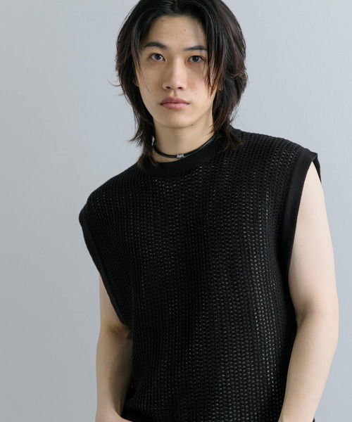 SENSE OF PLACE by URBAN RESEARCH（センスオブプレイスバイアーバンリサーチ）の「シアーメッシュニットベスト（ベスト・メンズ・アイボリー/ブラック・MEDIUM/LARGE）」の4枚目の写真