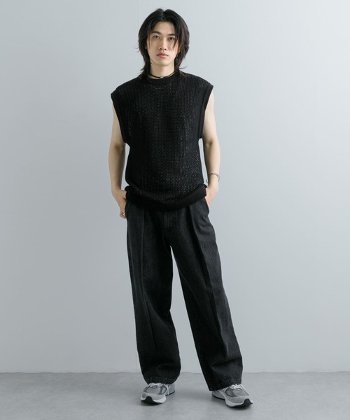SENSE OF PLACE by URBAN RESEARCH（センスオブプレイスバイアーバンリサーチ）の「シアーメッシュニットベスト（ベスト・メンズ・アイボリー/ブラック・MEDIUM/LARGE）」の9枚目の写真