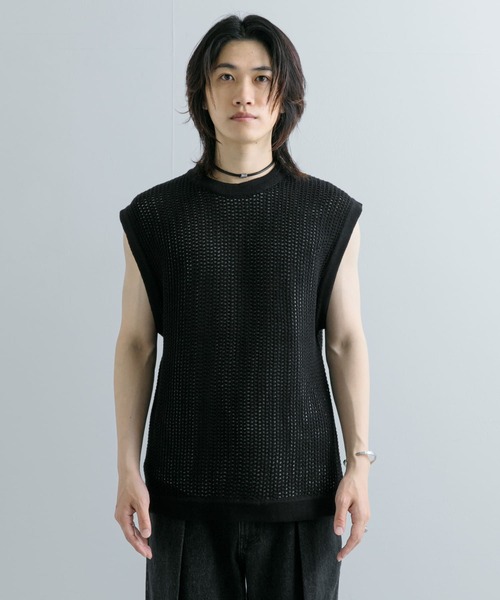 SENSE OF PLACE by URBAN RESEARCH（センスオブプレイスバイアーバンリサーチ）の「シアーメッシュニットベスト（ベスト・メンズ・アイボリー/ブラック・MEDIUM/LARGE）」の17枚目の写真