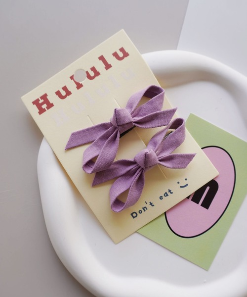 Bambin（ボンバン）の「【 Bambin / ボンバン 】 カラー リボン ヘアクリップ 《 2個セット 》（ヘアピン・キッズ・ピンク/ライム/グリーン/アイボリー/ブラック/パープル・FREE）」の5枚目の写真