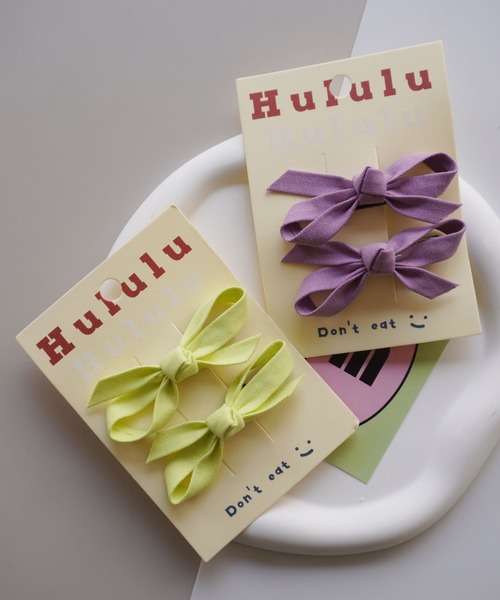 Bambin（ボンバン）の「【 Bambin / ボンバン 】 カラー リボン ヘアクリップ 《 2個セット 》（ヘアピン・キッズ・ピンク/ライム/グリーン/アイボリー/ブラック/パープル・FREE）」の3枚目の写真