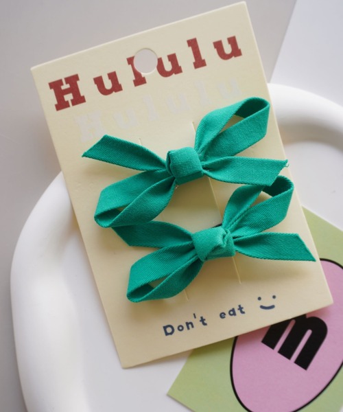 Bambin（ボンバン）の「【 Bambin / ボンバン 】 カラー リボン ヘアクリップ 《 2個セット 》（ヘアピン・キッズ・ピンク/ライム/グリーン/アイボリー/ブラック/パープル・FREE）」の9枚目の写真