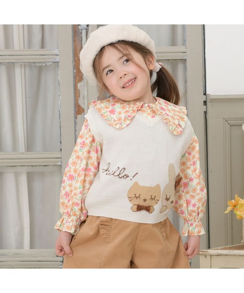 KP（ケーピー）の「ビッグカラーコスモス柄ブラウス(100～150)（シャツ/ブラウス・キッズ・ブルー/オレンジ・140cm/130cm/120cm/110cm）」の2枚目の写真