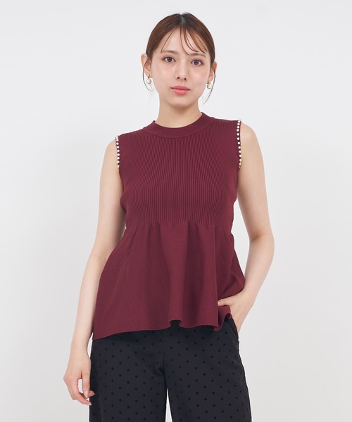 ROYAL PARTY(ロイヤルパーティー)の「プチパールぺプラムニットトップス(ニット/セーター・レディース・ブラック/オフホワイト/ボルドー・FREE)」の18枚目の写真
