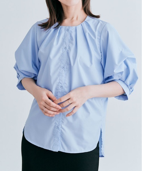 kirakiraShop(キラキラショップ)の「ボリューム スリーブ 五分丈 ギャザー ブラウス(シャツ/ブラウス・レディース・ブルー/ブラック/ホワイト・S/M)」の3枚目の写真