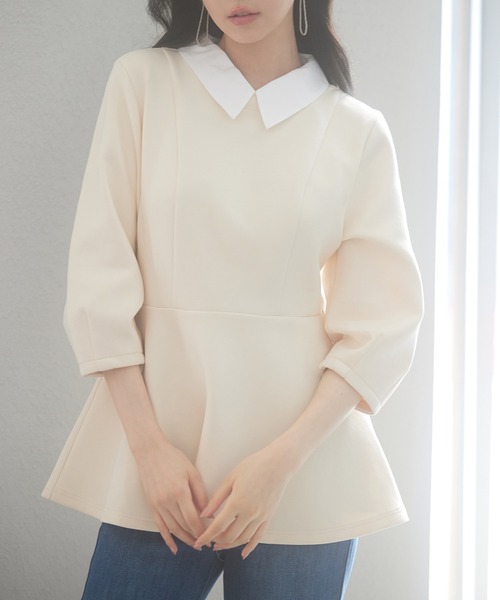 SAISON DE PAPILLON（セゾンドパピヨン）の「取り外せる衿ペプラムトップス（シャツ/ブラウス・レディース・グレー/ブラック/ベージュ/ネイビー・S/M/L）」の4枚目の写真