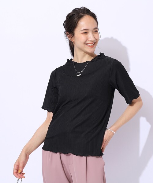 Cutie Blonde（キューティーブロンド）の「【洗える】スマートに女性らしさが光る　ランダムリブトップス（シャツ/ブラウス・レディース・ブラック/ホワイト系/ブルー・03/04/02）」の8枚目の写真