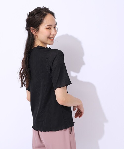 Cutie Blonde（キューティーブロンド）の「【洗える】スマートに女性らしさが光る　ランダムリブトップス（シャツ/ブラウス・レディース・ブラック/ホワイト系/ブルー・03/04/02）」の9枚目の写真