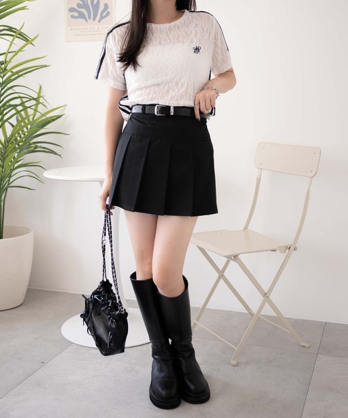 WEGO（ウィゴー）の「WEGO/ベルト付プリーツミニスカパン（スカート・レディース・杢グレー/ブラック系その他2/ブラック・FREE）」の4枚目の写真