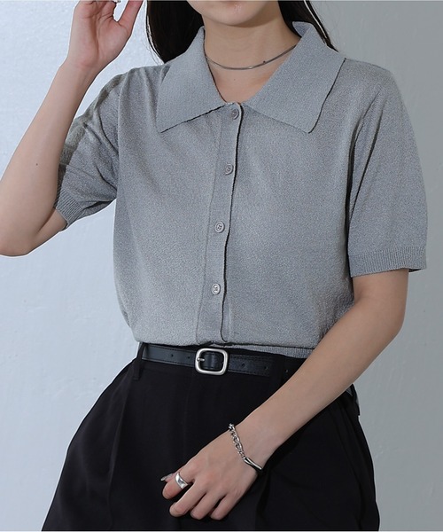 COLONY 2139(コロニートゥーワンスリーナイン)の「ハイゲージブークレニットポロ(ポロシャツ・レディース・ネイビー/グレー/ブラック・FREE)」の3枚目の写真