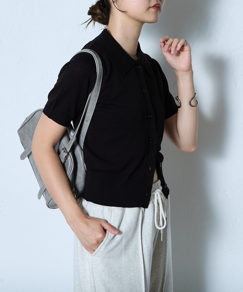 COLONY 2139(コロニートゥーワンスリーナイン)の「ハイゲージブークレニットポロ(ポロシャツ・レディース・ネイビー/グレー/ブラック・FREE)」の12枚目の写真