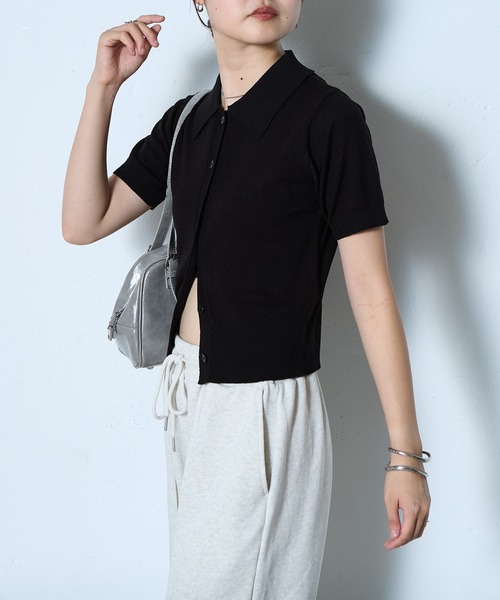 COLONY 2139(コロニートゥーワンスリーナイン)の「ハイゲージブークレニットポロ(ポロシャツ・レディース・ネイビー/グレー/ブラック・FREE)」の14枚目の写真
