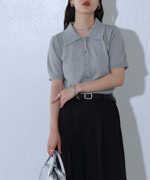 COLONY 2139(コロニートゥーワンスリーナイン)の「ハイゲージブークレニットポロ(ポロシャツ・レディース・ネイビー/グレー/ブラック・FREE)」の4枚目の写真