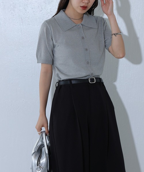 COLONY 2139(コロニートゥーワンスリーナイン)の「ハイゲージブークレニットポロ(ポロシャツ・レディース・ネイビー/グレー/ブラック・FREE)」の7枚目の写真