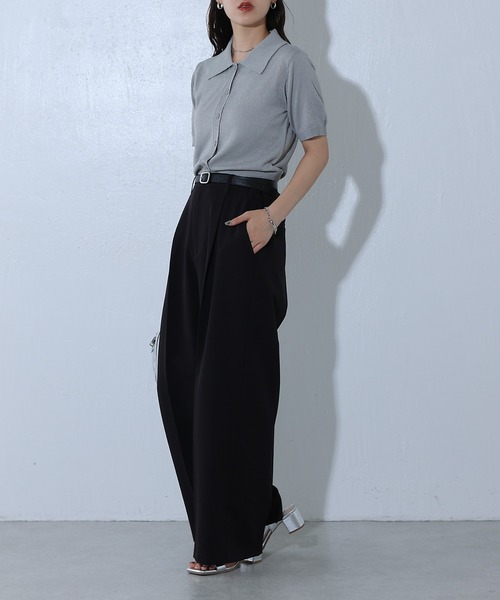 COLONY 2139(コロニートゥーワンスリーナイン)の「ハイゲージブークレニットポロ(ポロシャツ・レディース・ネイビー/グレー/ブラック・FREE)」の9枚目の写真