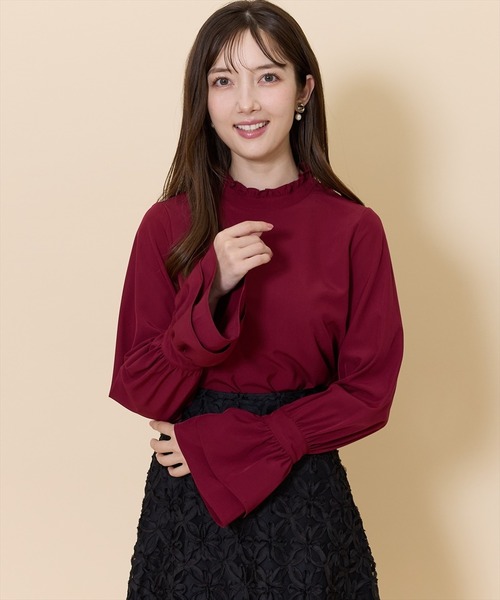 SWINGLE（スウィングル）の「ミニフリルスタンドネックフレアスリーブブラウス（シャツ/ブラウス・レディース・ブラック/オフホワイト/ボルドー・FREE）」の3枚目の写真