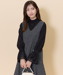 ミニフリルスタンドネックフレアスリーブブラウス