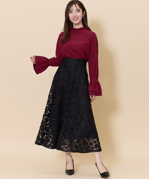 SWINGLE（スウィングル）の「ミニフリルスタンドネックフレアスリーブブラウス（シャツ/ブラウス・レディース・ブラック/オフホワイト/ボルドー・FREE）」の10枚目の写真