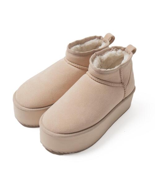 WEGO（ウィゴー）の「WEGO/厚底ショートフェイクムートンブーツ（ブーツ・レディース・ベージュ/ブラウン/ライトベージュ/ブラック/グレー・SMALL/MEDIUM/LARGE/X-LARGE）」の22枚目の写真