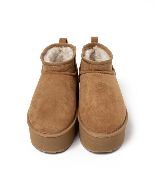 WEGO（ウィゴー）の「WEGO/厚底ショートフェイクムートンブーツ（ブーツ・レディース・ベージュ/ブラウン/ライトベージュ/ブラック/グレー・SMALL/MEDIUM/LARGE/X-LARGE）」の19枚目の写真