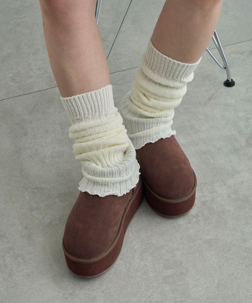 WEGO（ウィゴー）の「WEGO/厚底ショートフェイクムートンブーツ（ブーツ・レディース・ベージュ/ブラウン/ライトベージュ/ブラック/グレー・SMALL/MEDIUM/LARGE/X-LARGE）」の10枚目の写真