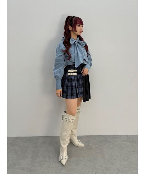 jouetie(ジュエティ)の「ボウタイフーディーシャツ(シャツ/ブラウス・レディース・ブルー/レッド・MEDIUM)」の4枚目の写真