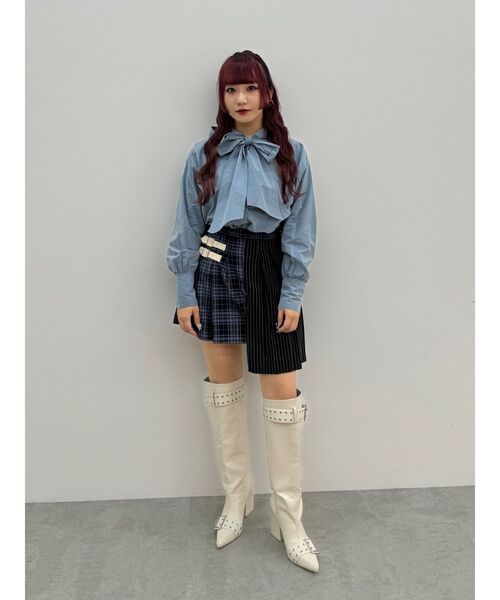 jouetie(ジュエティ)の「ボウタイフーディーシャツ(シャツ/ブラウス・レディース・ブルー/レッド・MEDIUM)」の7枚目の写真