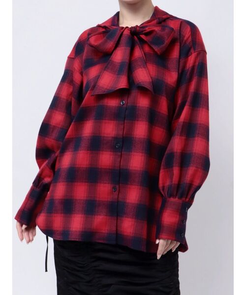 jouetie(ジュエティ)の「ボウタイフーディーシャツ(シャツ/ブラウス・レディース・ブルー/レッド・MEDIUM)」の2枚目の写真