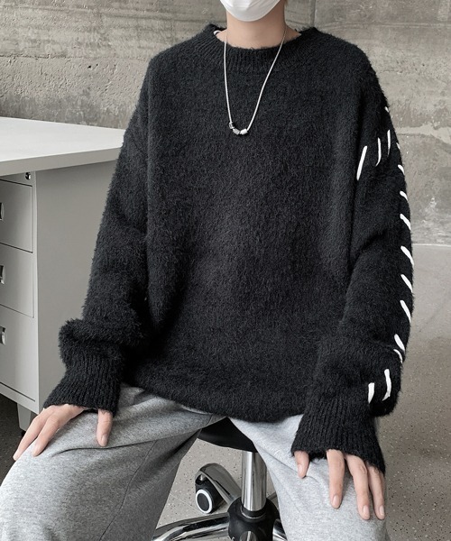 セール】【FVLMEN】hand stitch shaggy knit pullover/ハンドステッチ