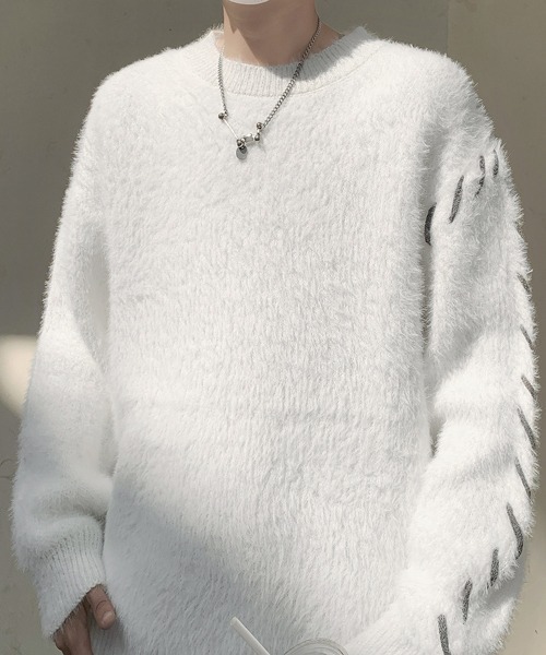 セール】【FVLMEN】hand stitch shaggy knit pullover/ハンドステッチ