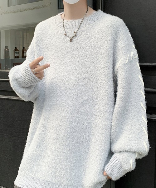 セール】【FVLMEN】hand stitch shaggy knit pullover/ハンドステッチ