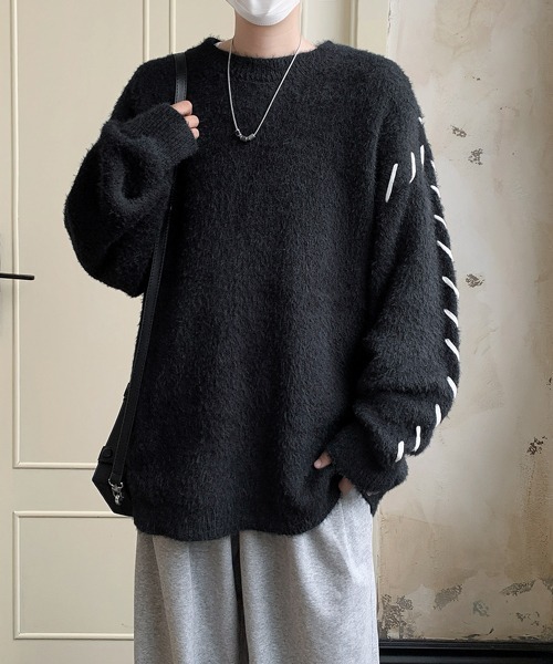 【セール】【FVLMEN】hand stitch shaggy knit pullover/ハンドステッチ シャギー ニット プルオーバー（ニット/セーター）｜FVLMEN（フルメン）