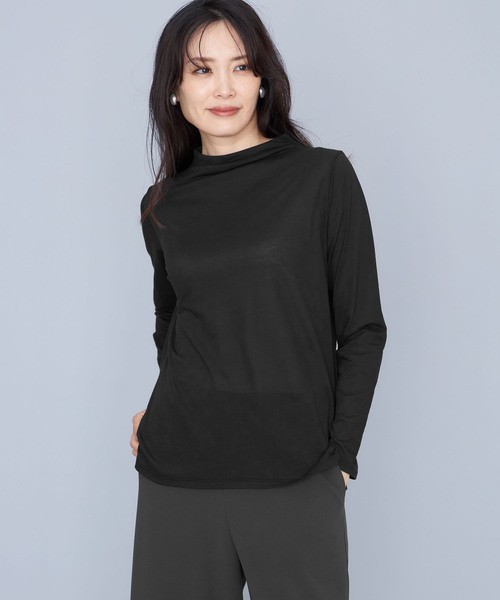 A/C DESIGN BY ALPHA CUBIC（エーシーデザインバイアルファキュービック）の「★春インナー★シアーハイネックプルオーバー（Tシャツ/カットソー・レディース・ブラック/ライトグレー/グリーン・M/L/LL）」の2枚目の写真