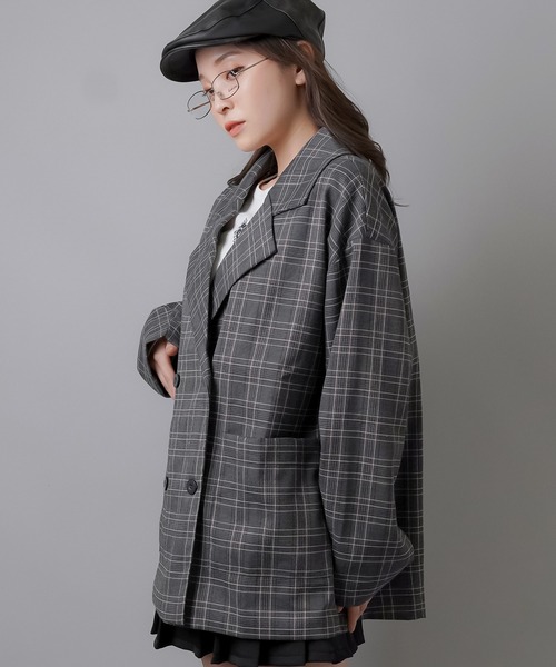 SPINNS（スピンズ）の「チェックダブルテーラードジャケット（テーラードジャケット・レディース・ブラック系その他/ブラウン系その他・ONESIZE）」の6枚目の写真