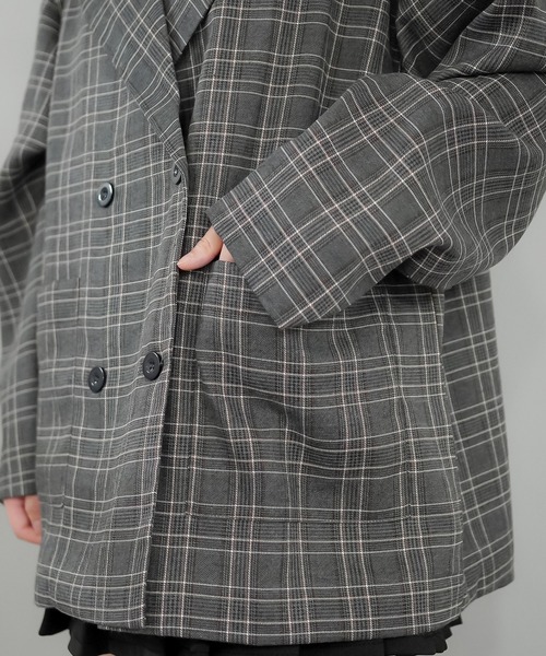 SPINNS（スピンズ）の「チェックダブルテーラードジャケット（テーラードジャケット・レディース・ブラック系その他/ブラウン系その他・ONESIZE）」の9枚目の写真