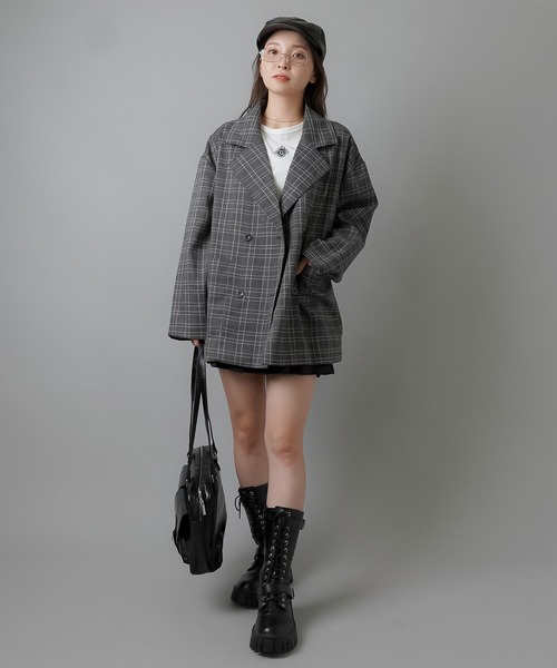 SPINNS（スピンズ）の「チェックダブルテーラードジャケット（テーラードジャケット・レディース・ブラック系その他/ブラウン系その他・ONESIZE）」の7枚目の写真