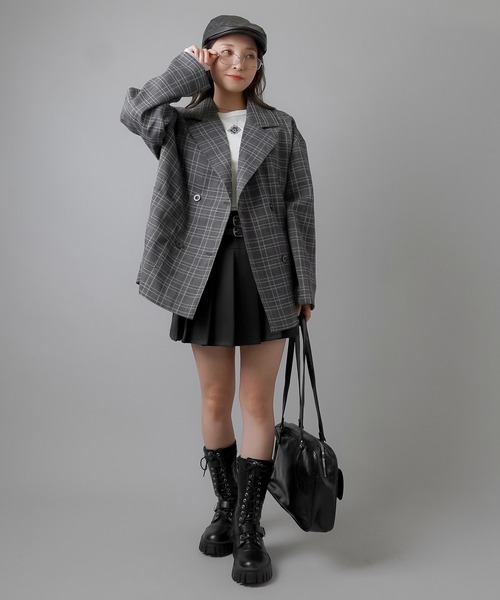 SPINNS（スピンズ）の「チェックダブルテーラードジャケット（テーラードジャケット・レディース・ブラック系その他/ブラウン系その他・ONESIZE）」の8枚目の写真