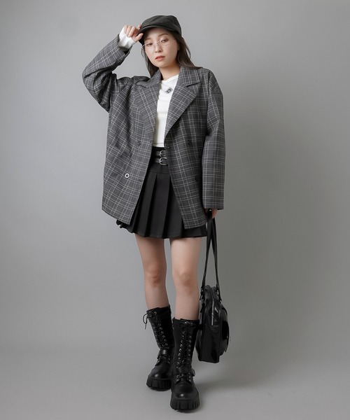 SPINNS（スピンズ）の「チェックダブルテーラードジャケット（テーラードジャケット・レディース・ブラック系その他/ブラウン系その他・ONESIZE）」の3枚目の写真