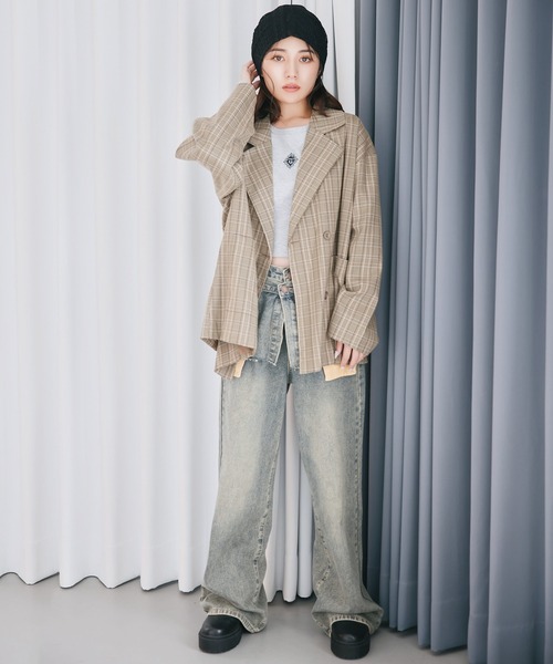 SPINNS（スピンズ）の「チェックダブルテーラードジャケット（テーラードジャケット・レディース・ブラック系その他/ブラウン系その他・ONESIZE）」の17枚目の写真