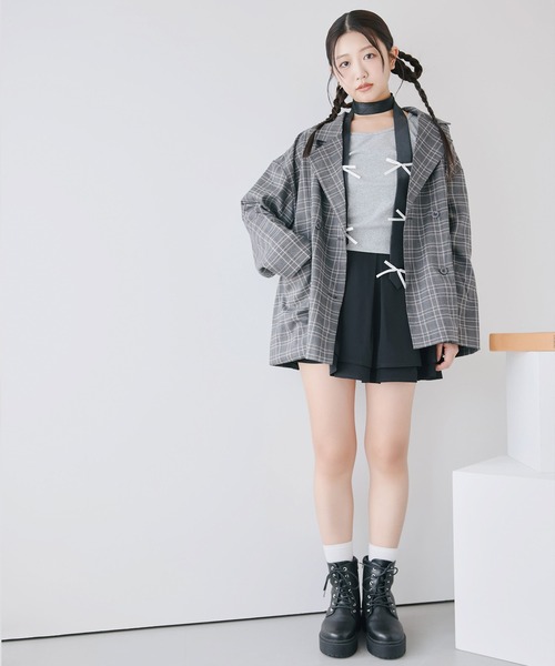 SPINNS（スピンズ）の「チェックダブルテーラードジャケット（テーラードジャケット・レディース・ブラック系その他/ブラウン系その他・ONESIZE）」の18枚目の写真