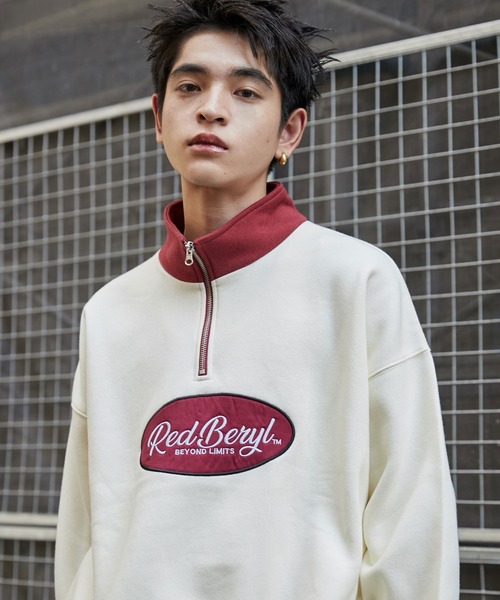 WEGO(ウィゴー)の「WEGO/サークルロゴハーフジッププルオーバー(スウェット・メンズ・ブラック/アイボリー/ダークグリーン・LARGE/MEDIUM)」の2枚目の写真