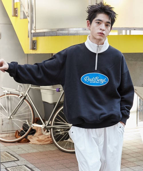 セール】WEGO/サークルロゴハーフジッププルオーバー（スウェット