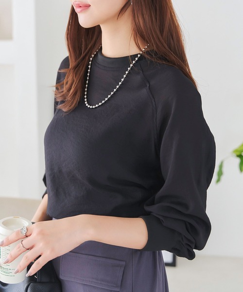 KOBE LETTUCE(コウベレタス)の「シアー布帛ラウンドロンT(Tシャツ/カットソー・レディース・アイボリー/ブラック/ブラウン/ベージュ・M)」の6枚目の写真