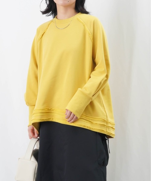 LC/LLL 袖タック裾切りっぱなしプルオーバー / カットオフデザインスウェット