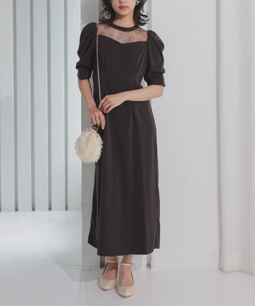 セール】デコルテレースペンシルドレス 結婚式お呼ばれワンピース