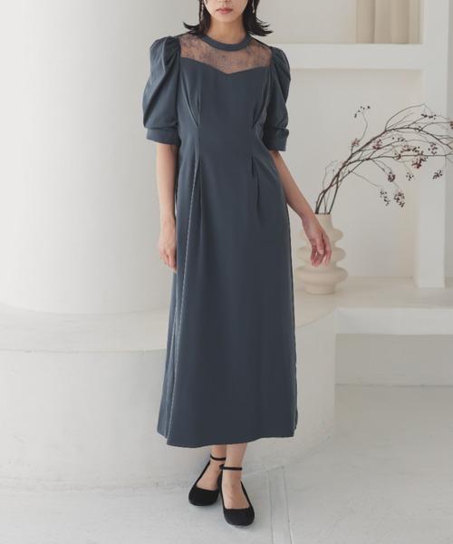 セール】デコルテレースペンシルドレス 結婚式お呼ばれ