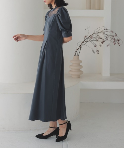 セール】デコルテレースペンシルドレス 結婚式お呼ばれワンピース