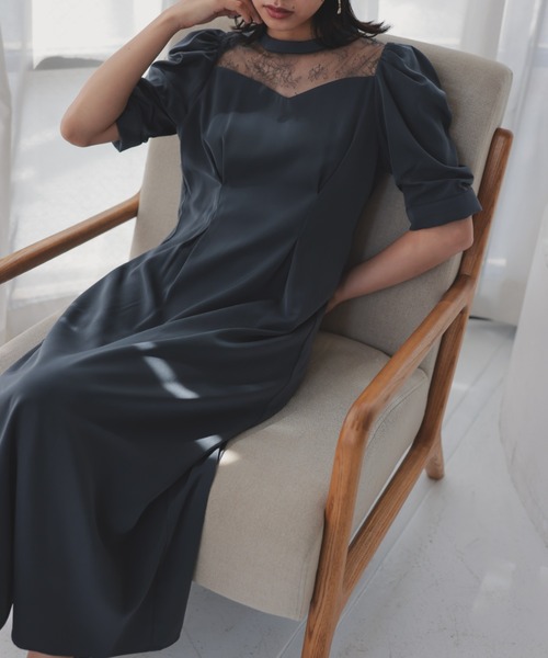 セール】デコルテレースペンシルドレス 結婚式お呼ばれワンピース