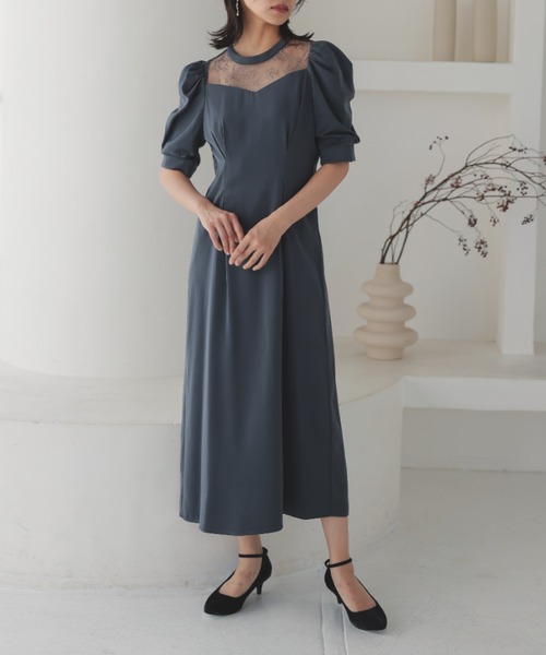 セール】デコルテレースペンシルドレス 結婚式お呼ばれ